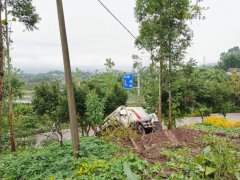 环卫车冲出马路被大树卡住 车头严重变形